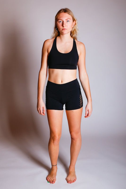 Brío Soul Apparel - Black & Black Macramé Athletic Shorts