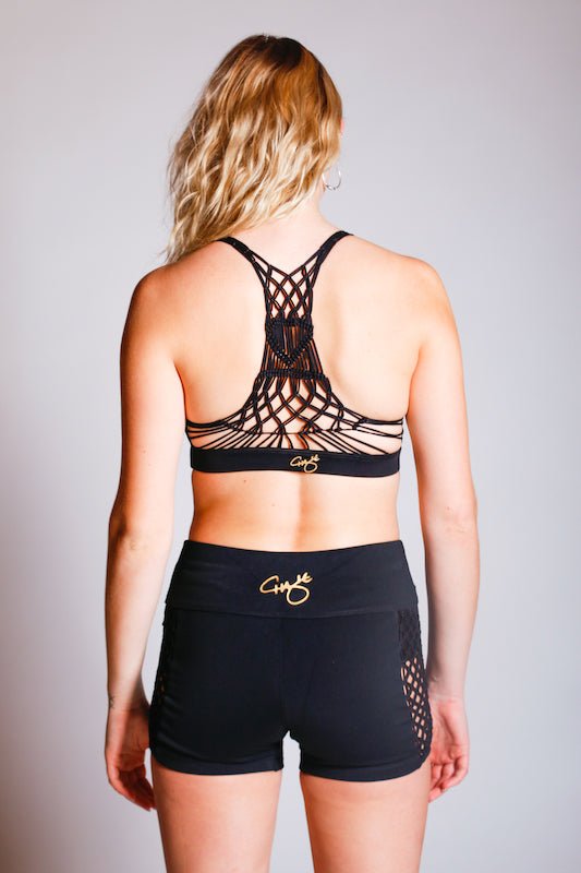 Brío Soul Apparel - Black & Black Macramé Athletic Shorts